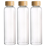 - Glass Water Bottle With Bamboo Lid - 1L - Pack Of 3