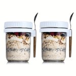 2PCS Oatmeal Cup Portable Yogurt Breakfast Cup Mason Glass Milk Glass Sealed With Lid With Spoon Salad Cup Eid Al-adha Mubarak