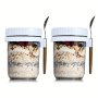 2pcs Oatmeal Cup Portable Yogurt Breakfast Cup Mason Glass Milk Glass Sealed With Lid With Spoon Salad Cup Eid Al-Adha Mubarak