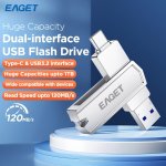 Eaget USB3.2 Flash Drive Otg 1TB Metal U Disk 360 Rotates USB Memory Stick 512GB High Speed Memory Stick Pen Drive 32GB 64GB 128