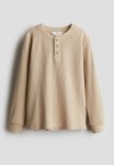 Waffled Jersey Henley Top - Beige