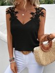 Applique Lace Strap Solid Tank Top Elegant V Neck Backless Sleeveless Tank Top For Spring & Summer Women's Clothing