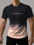 Gradient Style "whatever" Pattern Print Men's Comfy Chic T-Shirt Graphic Tee Men's Summer Outdoor Clothes Men's Clothing Tops Fo