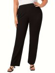 Plus Size Solid Straight Leg Pants Elegant Slim High Waist Pants For Spring & Summer Women's Plus Size Clothing