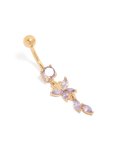Goldair Gold Plated Surgical Steel Purple Cubic Zirconia Butterfly Leaf Drop Belly Bar
