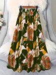 Floral Print Pleated Midi Skirt Vacation Style Elastic Waist Skirt For Spring & Summer Women's Clothing