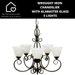 Wrought Iron Chandelier With Alabaster Glass - 5 Lights