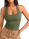 Trendy Queen Halter Tops For Women 2026 Spring Fashion Summer Going Out Tops Backless Crop Sleeveless Workout Shirts Beach Vacat