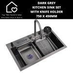 Dark Grey Kitchen Sink Set With Knife Holder - 750 X 450MM