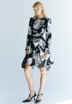 Gathered Dress - Black Patterned