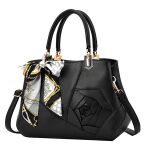 Flower Design Luxury Women Handbag Pu Fashion Shoulder Bag-black