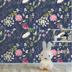 Deep Blue Florals Wallpaper - 1.2M Wide X 3M High Non-adhesive Requires Wallpaper Glue