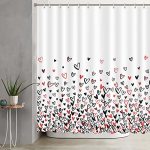 Aibiin Black And Red Heart Shower Curtain For Bathroom Decorations With 12 Plastic Hooks Polyester Bathtub Decor Polyester Fabri