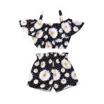 Black Floral Crop And Matching Shorts