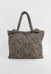 Khaki Nylon Leopard Knot Handle Tote Bag - Leopard