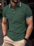 Men's Striped Golf Shirt Casual Short Sleeve Lapel Shirt For Summer Outdoor