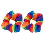 Tinsow 2 Pcs Rainbow Hair Scrunchies Rainbow Hair Ring Elastic Ponytail Holder Hair For Girl Women