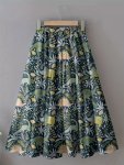 Dinosaur & Plant Print Pleated Skirt Casual Elastic Waist Midi Skirt For Spring & Summer Women's Clothing