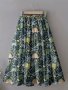 Dinosaur & Plant Print Pleated Skirt Casual Elastic Waist Midi Skirt For Spring & Summer Women's Clothing