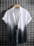 Men's Gradient Color Button Up Shirt Casual Comfy Shirt For Men Short Sleeve Top For Summer