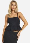 Linen Look Tie Back Peplum Cami - Black