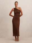Audrina One Shoulder Heatseal Maxi Dress - XL Chocolate