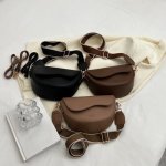 Vintage Solid Color Saddle Bag All-match Crossbody Bag With Colorblock Wide Strap