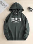 Brooklyn Print Men's Pullover Round Neck Hoodies With Kangaroo Pocket & Drawstring Long Sleeve Hooded Sweatshirt Loose Casual To
