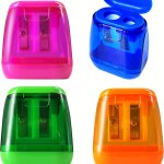 Manual 4-PIECE Set Pencil Sharpeners With Protective Lid Stainless Steel Blades Double Hole Design For Various Pencil Sizes Port