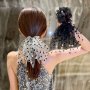 1pc Elegant Scrunchie Flower Faux Pearl Hair Tie For Spring And Summer Soft And Comfortable Mesh Fashion Large Hair Rope