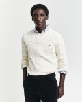 Mens Cotton Cable Crew Sweater Top In Cream - Cream 3XL