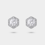 Sterling Silver Cubic Zirconia Hexagonal Halo Stud Earrings