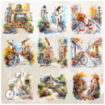Tear Resistant Deco Print Shabby Chic Bicycles
