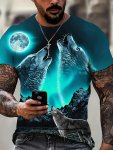 Men's Wolves Graphic Print T-Shirt Short Sleeve Crew Neck Tee Men's Clothing For Summer Outdoor