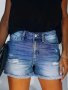 Ripped Raw Cuffed Hem Denim Shorts Distressed Washed Blue Denim Shorts Women's Denim Jeans & Clothing