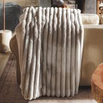 Fluted Faux Fur Blanket Frosted Cloud Mid Grey - 200X230CM
