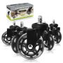 CB690 Floor Protecting Rubber Office Chair Caster Wheels Set Ff 5 Roller Style Universal 7/16" Stem 3" Black Castors