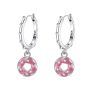 Girls 925 Sterling Silver Pink Lotus Flower Dangle Hoop Earrings Zircon