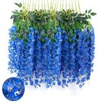 Luerbi 24 Pack Royal Blue Wisteria Hanging Flowers Garland 3.77 Feet Artificial Flower Vines Fake Wisteria Artificial Vines Hang