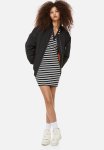 Collared Bodycon Dress - Black white Striped