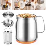 68OZ 304 Stainless Steel Oil Filter Pot Bacon Grease Container With Strainer & Deep Fryer Basket Heavy Duty Kitchen Cooking Oil