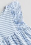 Flounce-trimmed Jersey Dress - Light Blue Striped