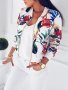 Floral Print Zip Up Jacket Long Sleeve Crew Neck Jacket Casual Outerwear For Fall & Winter Women's Clothing