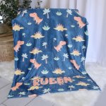Personalised Fleece Blanket Navy Orange Dino