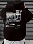New York City View Print Men's Casual Cozy Kangaroo Hooded Pullover Trendy Long-sleeved Hoodie Sweatshirt Perfect Versatile Top 