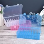 42-SLOT Thread Organizer Storage Box With Needle Holder - Sewing Spool Case For Diy Accessories Durable Clear Plastic - Pink Blu