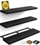 Bayka Floating Shelves For Wall Set Of 3 36 Inches Long Black Wall Mounted Rustic Wood Shelves For Bathroom Bedroom Living Room