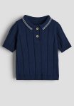 Knitted Polo Shirt - Navy Blue