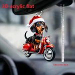 1PC Acrylic Christmas Dachshund Motorcycle Car Mirror Charm - Versatile Keychain & Home Decor Accessory Perfect Holiday Gift
