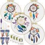 Erkoon 4 Set Embroidery Kit For Beginners Cross Stitch Set Include Embroidery Cloth Hoops Threads For Craft Lover Hand Stitch Wi